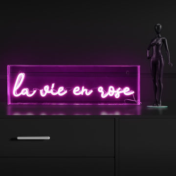 La Vie En Rose Contemporary Glam Acrylic Box USB Operated LED Neon Light - JONATHAN Y